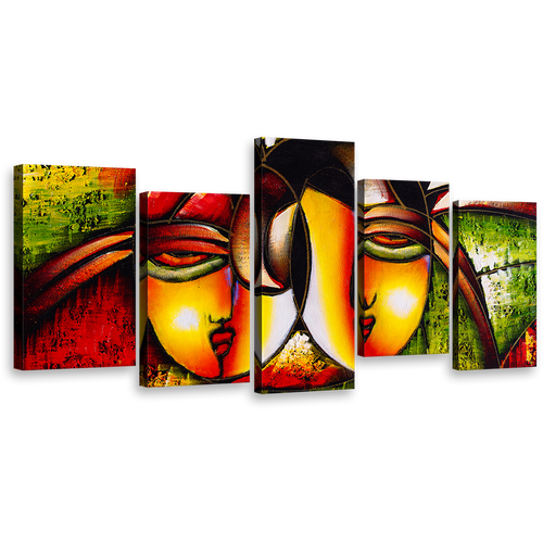 modern abstract canvas art vibrant head shape green red human 5 piece