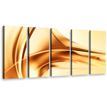 Load image into Gallery viewer, modern abstract canvas print contemporary brown wave yellow gold abstract 5 piece wall art
