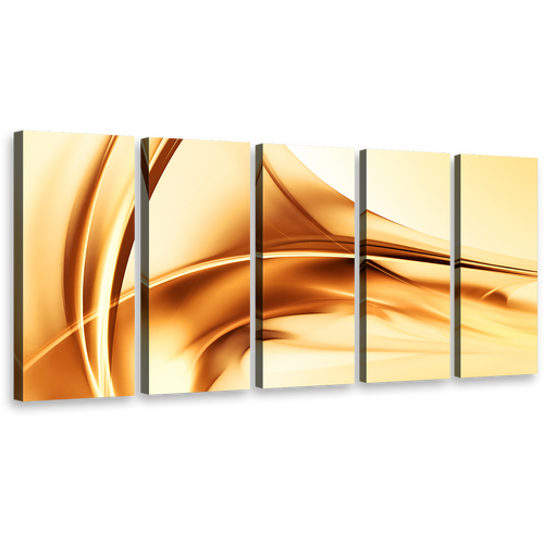 modern abstract canvas print contemporary brown wave yellow gold abstract 5 piece wall art