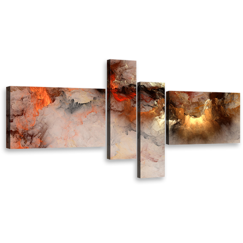 modern abstract canvas print orange white smoke texture abstract 4 piece wall art embossed fractal canvas multi canvas