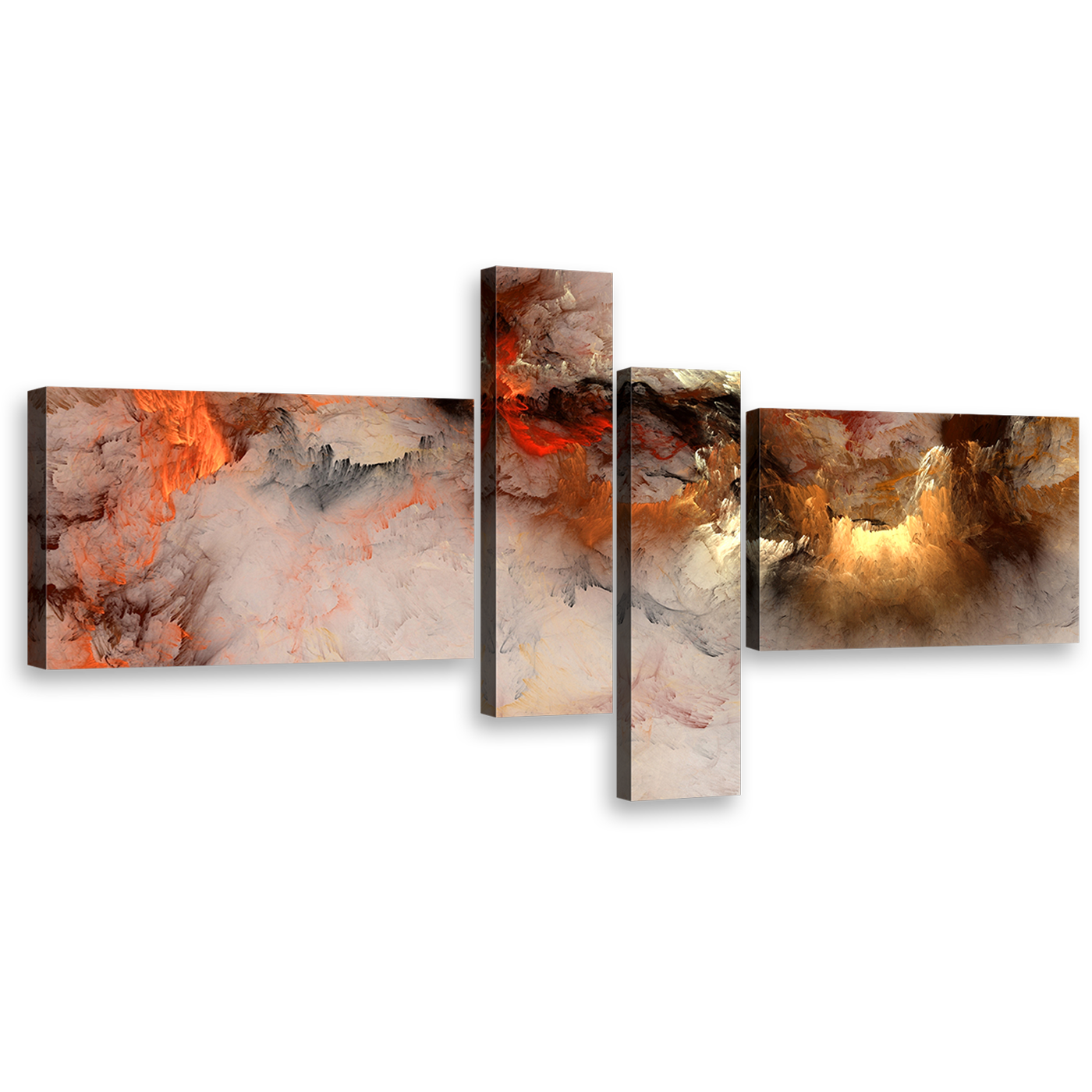 modern abstract canvas print orange white smoke texture abstract 4 piece wall art embossed fractal canvas multi canvas