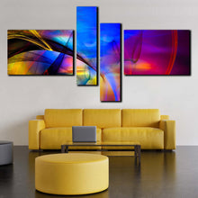 Load image into Gallery viewer, modern abstract canvas print purple blue abstract 4 piece wall art contemporary modern pattern multi canvas In Living Room
