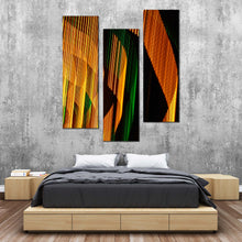 Load image into Gallery viewer, modern  abstract  canvas  print  yellow  green  light  streaks  canvas  set  black  abstract  pattern  3  piece  wall  art For Bedroom
