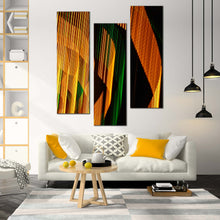 Load image into Gallery viewer, modern  abstract  canvas  print  yellow  green  light  streaks  canvas  set  black  abstract  pattern  3  piece  wall  art For Living room
