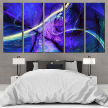 Load image into Gallery viewer, modern abstract wall art contemporary blue abstract 5 piece canvas print beautiful purple fractal multi canvas for Bedroom
