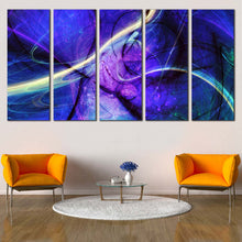 Load image into Gallery viewer, modern abstract wall art contemporary blue abstract 5 piece canvas print beautiful purple fractal multi canvas In Living Room
