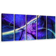 Load image into Gallery viewer, modern abstract wall art contemporary blue abstract 5 piece canvas print beautiful purple fractal multi canvas 
