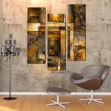 Load image into Gallery viewer, modern  abstract  wall  art  square  pattern  triptych  multi  canvas  yellow  grey  abstract  3  piece  canvas  print In Living Room
