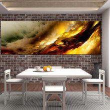 Load image into Gallery viewer, modern  abstract  wall  art  yellow  fractal  canvas  print  white  clouds  panoramic  artwork In Dinning Room
