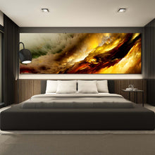 Load image into Gallery viewer, modern  abstract  wall  art  yellow  fractal  canvas  print  white  clouds  panoramic  artwork In Bedroom
