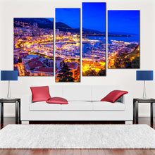 Load image into Gallery viewer, monaco mediterranean canvas wall art blue monte carlo and harbor view 4 piece canvas print for Living Room
