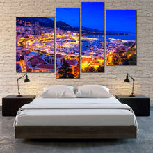 Load image into Gallery viewer, monaco mediterranean canvas wall art blue monte carlo and harbor view 4 piece canvas print for your Bedroom
