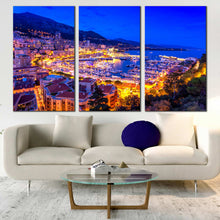 Load image into Gallery viewer, monte carlo 3 piece canvas print yellow monaco mediterranean europe canvas wall art In Living Room
