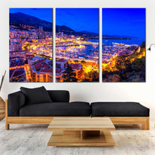 Load image into Gallery viewer, monte carlo 3 piece canvas print yellow monaco mediterranean europe canvas wall art for Living Room
