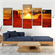 Load image into Gallery viewer, monument valley landscape canvas wall art contemporary orange sunset 5 piece canvas print for Living Room
