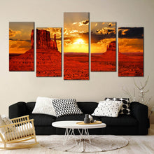 Load image into Gallery viewer, monument valley landscape canvas wall art contemporary orange sunset 5 piece canvas print In Living Room
