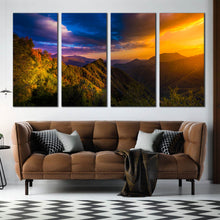 Load image into Gallery viewer, mountains scenery canvas wall art blue orange sky 4 piece canvas print For Your Living Room
