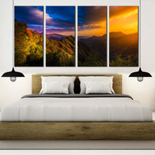 Load image into Gallery viewer, mountains scenery canvas wall art blue orange sky 4 piece canvas print for your Bedroom
