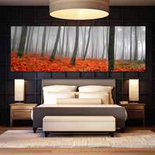 Load image into Gallery viewer, mystic forest rainfall canvas print red grass gray rain panoramic canvas wall art for bedroom
