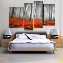 Load image into Gallery viewer, mystic sunlit forest canvas print contemporary charcoal sunlight through the rain 4 piece canvas wall art for your Bedroom
