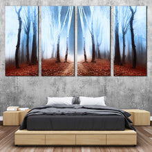 Load image into Gallery viewer, mystical elegance canvas print white fog mystic forest trees 4 piece canvas wall art for your Bedroom
