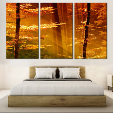 Load image into Gallery viewer, mystical forest panorama canvas wall art tranquil autumn landscape with golden trees and amber fields canvas print for Bedroom
