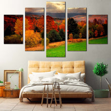 Load image into Gallery viewer, nature forest canvas print red yellow trees scenery 5 piece collection canvas wall art for Bedroom
