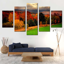 Load image into Gallery viewer, nature forest canvas print red yellow trees scenery 5 piece collection canvas wall art In Living Room
