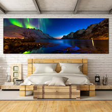 Load image into Gallery viewer, norway  aurora  canvas  wall  art  ersfjord  toms  polar  lights  dramatic  green  blue  sky  1  piece  lake  print  for  bedroom
