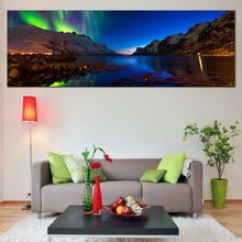 Load image into Gallery viewer, norway  aurora  canvas  wall  art  ersfjord  toms  polar  lights  dramatic  green  blue  sky  1  piece  lake  print  for Living Room
