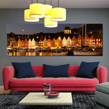 Load image into Gallery viewer, norway  city  panoramic  canvas  wall  art  bergen  orange  harbor  canvas  print In Living Room
