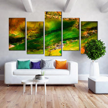 Load image into Gallery viewer, ocean abstract canvas print green algae plants 5 piece canvas wall art underwater yellow soft corals sea In Living Room
