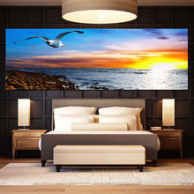 Load image into Gallery viewer, ocean  s  grace  canvas  print  graceful  flight  of  blue  sky  bird  canvas  artwork  captivating  orange  yellow  sunset  wall  art  for  bedroom
