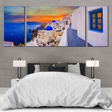 Load image into Gallery viewer, oia village serenity 3 piece canvas blue santorini island aegean sea For Bedroom
