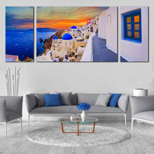 Load image into Gallery viewer, oia village serenity 3 piece canvas blue santorini island aegean sea For Living Room
