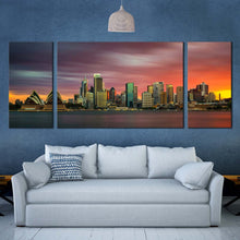 Load image into Gallery viewer, opera house serenade canvas print orange sunset city skyline multi canvas artwork sydney green cityscape wall art for Living Room
