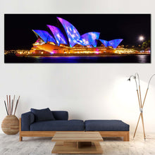 Load image into Gallery viewer, opera  house  serenity  canvas  print  blue  sydney  city  skyline  wall  art  australia  illuminated  sky  1  piece  canvas In Living Room
