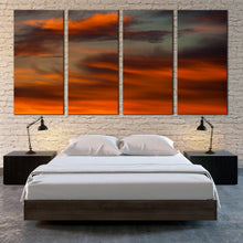 Load image into Gallery viewer, orange sky abstract canvas print 4 piece sunset wall art with red cloud accents for your Bedroom
