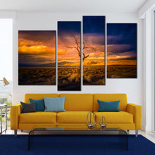 Load image into Gallery viewer, orange sunset canvas print alone tree at sunset desert 4 piece multiple canvas yellow pyramid nevada wall art for your living room
