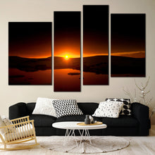 Load image into Gallery viewer, orange sunset canvas print black ocean mountain snow 4 piece collection canvas wall art for Living Room
