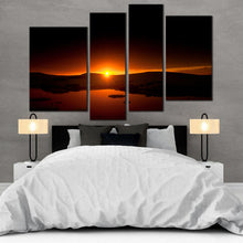 Load image into Gallery viewer, orange sunset canvas print black ocean mountain snow 4 piece collection canvas wall art 
