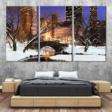 Load image into Gallery viewer, park river canvas print white snow forest trees 3 piece canvas wall art for Bedroom
