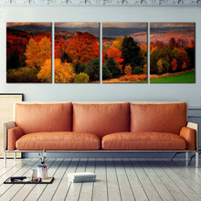 Load image into Gallery viewer, peaceful scenery canvas wall art vermont red trees scenery 4 piece canvas print for Living Room
