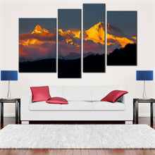 Load image into Gallery viewer, phewa lake canvas wall art orange sunlight white snow 4 piece collection canvas print for your Living Room
