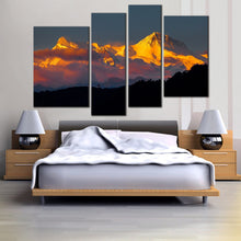 Load image into Gallery viewer, phewa lake canvas wall art orange sunlight white snow 4 piece collection canvas print for your Bedroom
