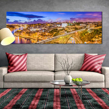 Load image into Gallery viewer, portugal  city  canvas  print  yellow  blue  dom  luis  bridge  panoramic  canvas  wall  art  portugal  douro  river  for  bedroom In Living Room
