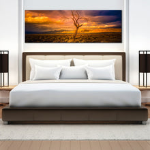 Load image into Gallery viewer, pyramid  nevada  canvas  print  alone  tree  at  sunset  panoramic  canvas  artwork  orange  yellow  desert  sky  wall  art  for  bedroom
