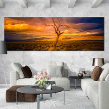 Load image into Gallery viewer, pyramid  nevada  canvas  print  alone  tree  at  sunset  panoramic  canvas  artwork  orange  yellow  desert  sky  wall  art  for Living Room
