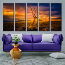 Load image into Gallery viewer, pyramid nevada wall art yellow orange desert sky 5 piece canvas alone tree at sunset canvas print for Living room
