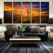 Load image into Gallery viewer, pyramid nevada wall art yellow orange desert sky 5 piece canvas alone tree at sunset canvas print for your Living Room
